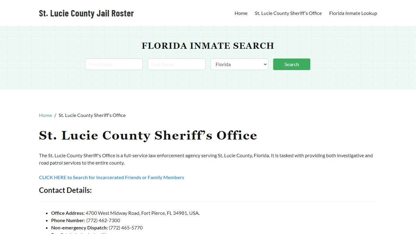 St. Lucie County Sheriff Office, FL, Arrest Warrants Search